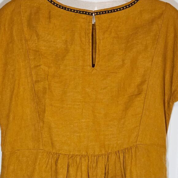 Garnet Hill Women's Mustard Yellow Linen Embroidered Dress‎ Short Sleeve 2 Short - Picture 6 of 8